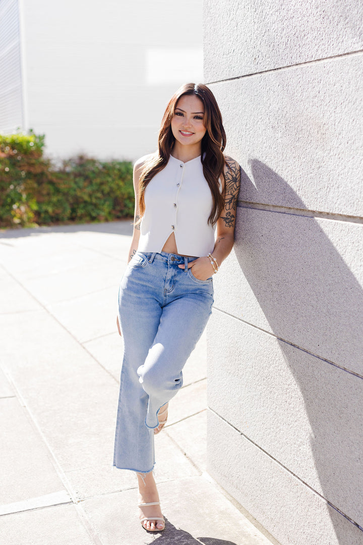 The Out And About White Button Front Vest Top