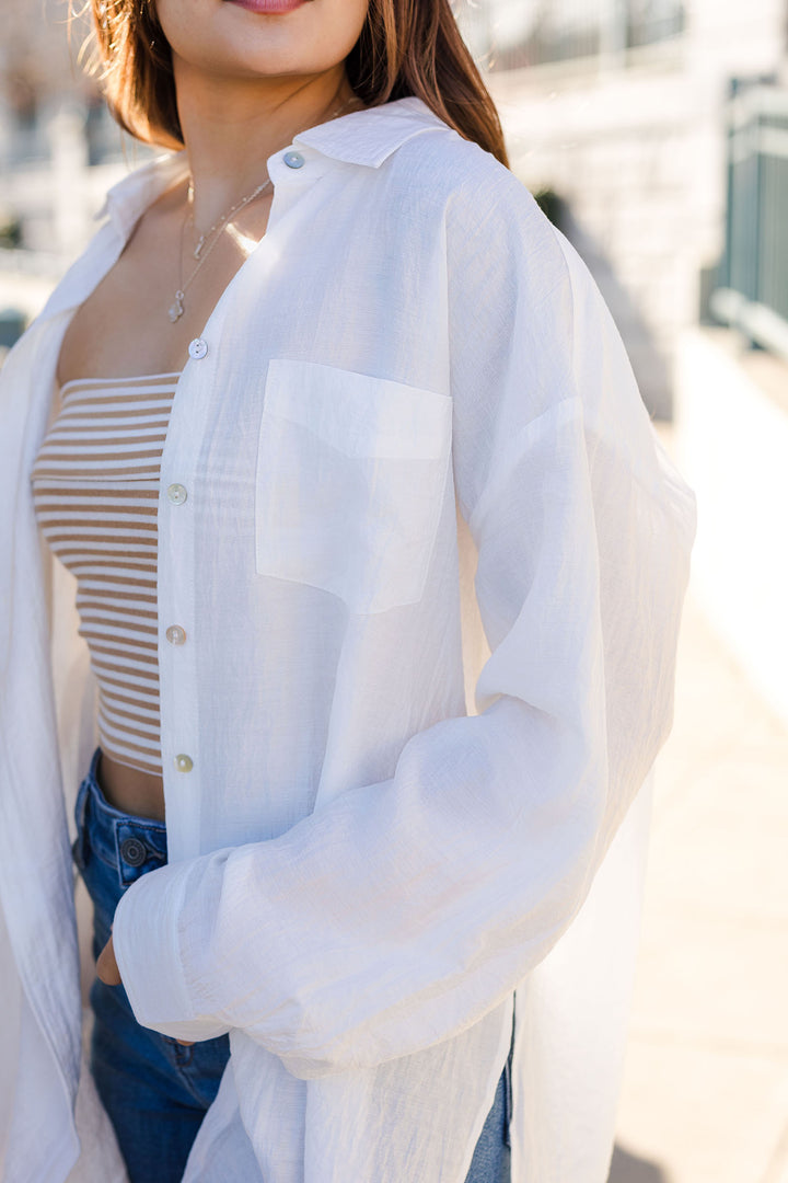 The Meet Me At The Pool Oversize White Button Up Shirt