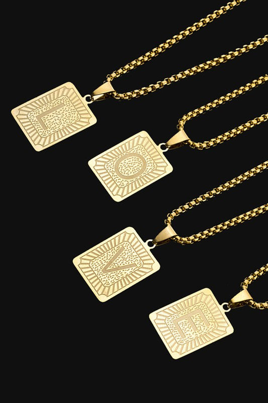 Initial Square Snake Chain Necklaces