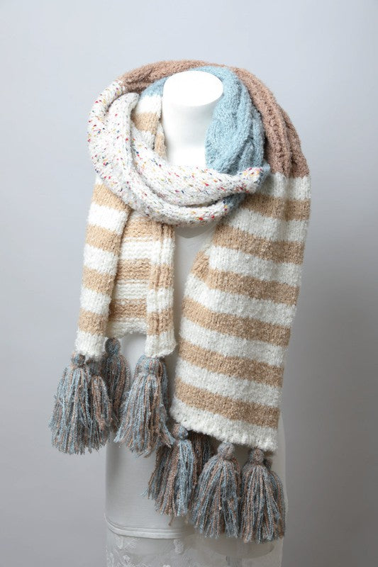 Boho Speckle Stripe Tassel Scarf