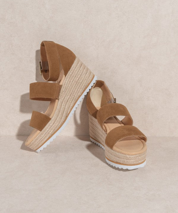 The Slyvie Camel Strap Wedged Sandals