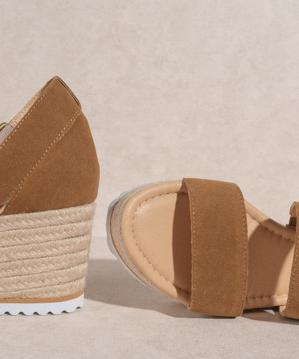 The Slyvie Camel Strap Wedged Sandals