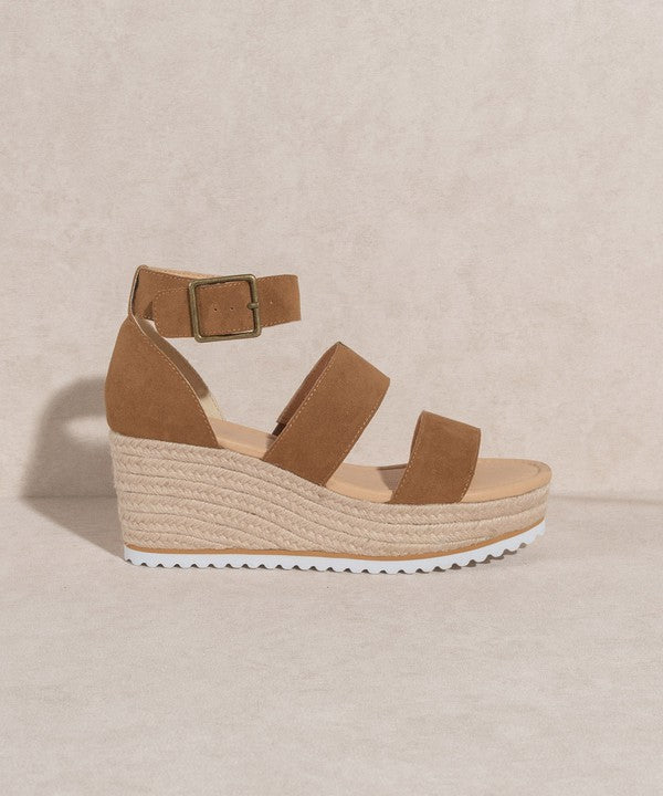 The Slyvie Camel Strap Wedged Sandals