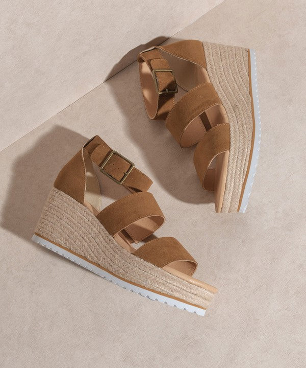 The Slyvie Camel Strap Wedged Sandals